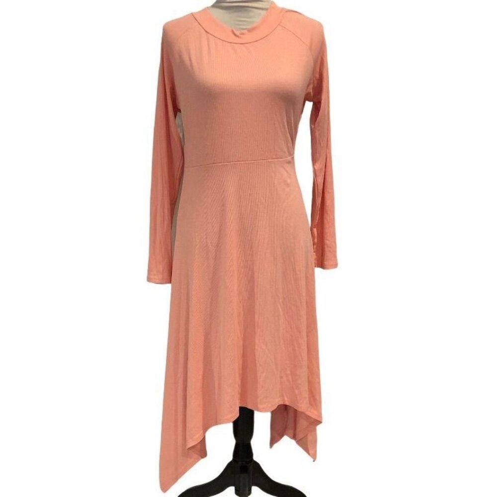 Meaneor Long Sleeve Asymmetrical Dress Pink Large